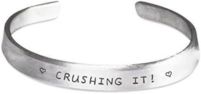 Crushing It- Self Affirmation Bracelet; Engraved Stamped Cuff Bracelet, Silver Color