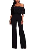 Womens Off Shoulder Elegant Long Pants Wide Leg Jumpsuits Rompers XL Black
