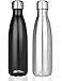 Modern Innovations 17 Ounce Stainless Steel Water Bottles, Vacuum Insulated Double Walled Leak Proof Sports Water Bottle, 2 Pack, Black and Chrome