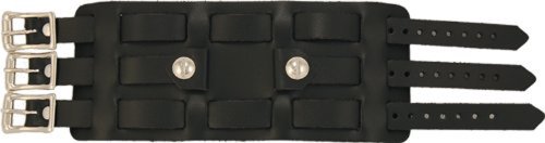 CuffWatches Black Leather Watch Band - 3 Strap Cuff Watchband