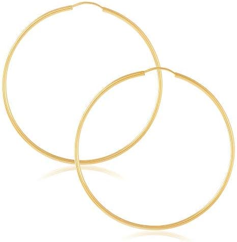 14k Yellow Gold Women's Endless Tube Hoop Earrings 1mm-1.5mm Thick 10mm - 60mm Diameter