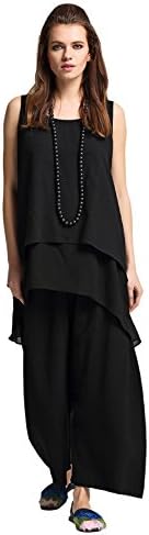 OUTLINE Women's Plazzo Pants Elastic Waist Side Pockets Wide Leg Pants Black XL