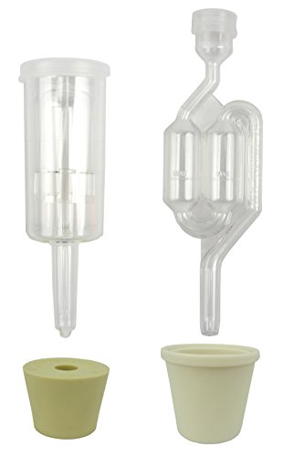 4 Pieces- Twin "S" Bubble & 3 Piece Econo-Lock Cylinder Airlock w/ #6.5 Stopper and Universal Bung