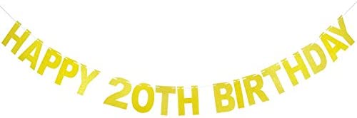 Brcohcoo Happy 20th Birthday Banner Sparkly Gold Glitter Letters