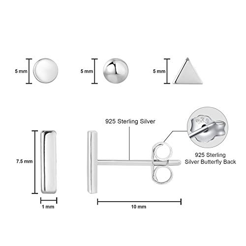 925 Sterling Silver Stud Earrings for Women, 4 Pairs 14K White Gold Plated Hypoallergenic Small Silver Stud Earrings Set for Women Men