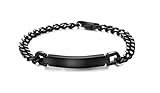 Free Engraving - Stainless Steel Link ID Bracelet,Black,Width 9mm,8.5 inch
