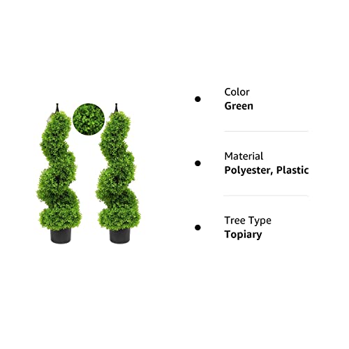 momoplant Artificial Topiary Outdoor Boxwood Spiral Topiary Tree 3ft (2