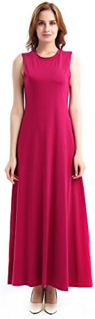 CHUHANG Women's Crew Neck Solid Color Sleeveless Loose Plain Party Homecoming Long Maxi Casual Dress