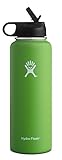 Hydro Flask Vacuum Insulated Stainless Steel Water Bottle Wide Mouth with Straw Lid (Kiwi, 40-Ounce)