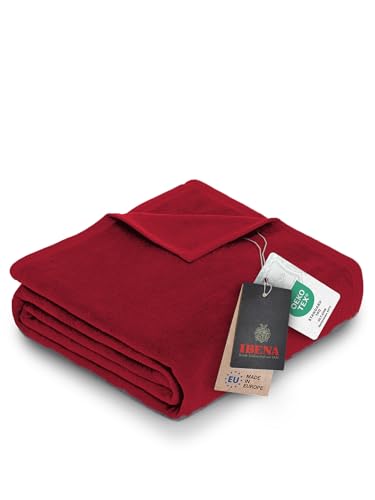 Ibena Porto XXL Decke 180x220 cm – Baumwollmischung weich, warm & waschbar, Tagesdecke rot einfarbig