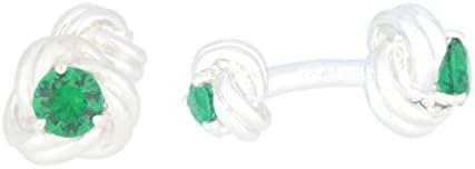 2.5 Ct Simulated Emerald Knot Cufflinks .925 Sterling Silver Rhodium Finish