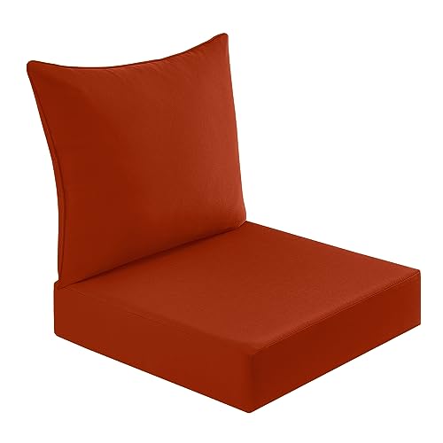 Set di 4 cuscini impermeabili in memory foam per sedie da esterni, con lacci regolabili, 48,3 x 48,3 x 7,6 cm, colore: arancione e rosso