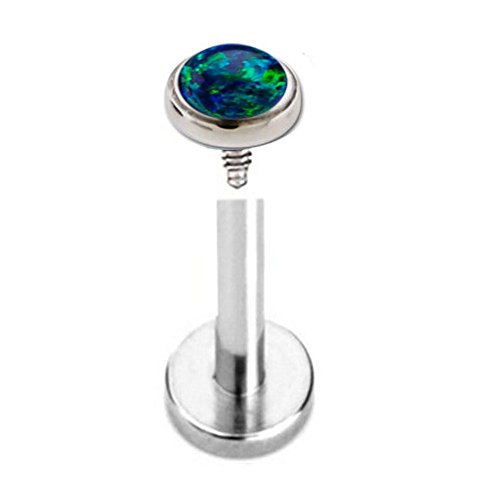 16g 5/16'' Stainless Steel Internally Threaded Fire Opal Cabochon Labret Monroe Lip Tragus Piercing Bar Body Jewelry Ring (Lapis Blue)