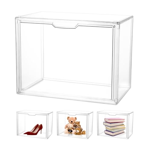 Display Case - 36 x 27 x 23 cm Teca Plexiglass - Dustproof Display Case with Magnetic Door, Stackable, Multifunctional Display Case for Collections, Bags, Shoes, Books and 3D Puzzles