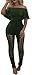 PRETTYGARDEN Women's Summer Off Shoulder Bodycon Jumpsuit Rompers Ruffle Sleeve Hollow Out Sexy Club Outfits (Green,Large)