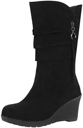 Yiiquan Women’s Winter Shoes Warm Medium Height Booties Suede Snow Boots Wedge