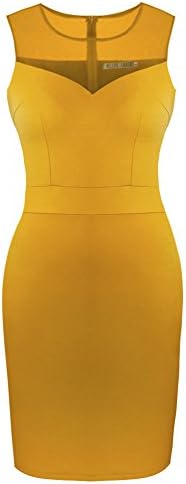 Heloise Women's Sleeveless Bodycon Little Mustard Cocktail Party Dress With See Through Top (M, Mustard)