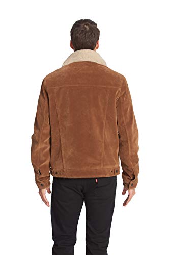 Levi's Men's Leather Sherpa Trucker Jacket, Cognac Faux Suede, X-Large