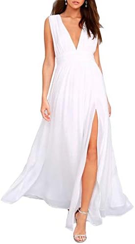 Women's Sleeveless Deep V-Neck Evening Split Maxi Dress