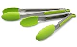 Salad Tongs | Kitchen Cooking Silicone Food Tong - Set Of 2 – Stainless Steel | 9” And 12” – By Lucentee (Apple Green)