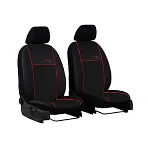 Ecoline Universele kunstleren stoelhoezen voor autostoelen, 1 + 1, compatibel met VW Caddy voor voorstoelen met rode…