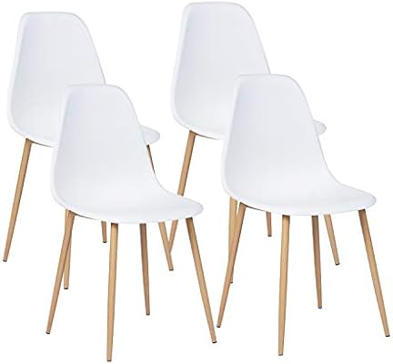 Greenforest Dining Chairs Set Of 4 Mid Century Modern Kitchen Chairs Plastic Seat And Back Side Chair With Metal Legs White Amazon Sg Home