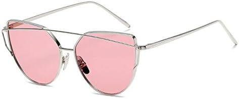 ASLNsong Womens Cat Eye Sunglasses Mirrored Flat Lenses Fashion Metal Frame Sunglasses UV400