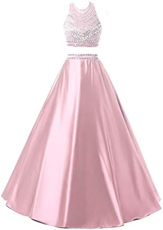 Himoda Women's Two Pieces Evening Gowns Satin Sequined Prom Dresses Long H052