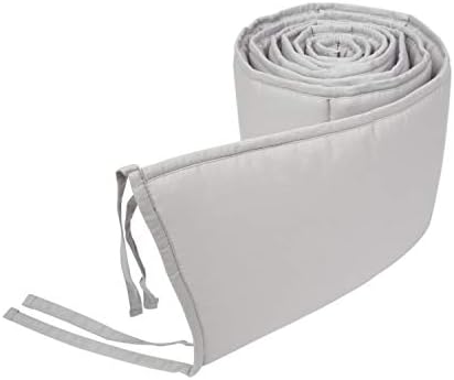 Baby Breathable Crib Bumper Pads for Standard Cribs Machine Washable Padded Crib Liner 100% Cotton 4 Piece, Silver Grey