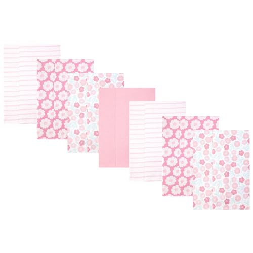 Hudson Baby Infant Girls Cotton Flannel Burp Cloths 7-Pack, Pink Daisies, One S…