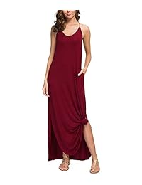 Mansy Vestido largo de verano con bolsillos sueltos y tirantes para mujer