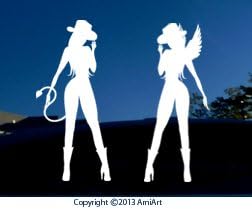 Sexy Angel Girl and Devil Girl Decal Sticker White - Large 7" inches Tall - Vinyl Show Your Girl Power! - Outdoor/Indoor for Car Truck Laptop Wall and Most Flat Surfaces