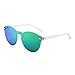JIM HALO Rimless Polarized Sunglasses for Women Men Round One Piece Mirror Lens (Transparent Frame/Polarized Mirror Green Lens)