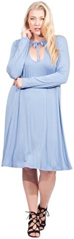 Hot Ginger Womans Plus Size Tie Neck Long Sleeve Dress (3X, Light Blue)