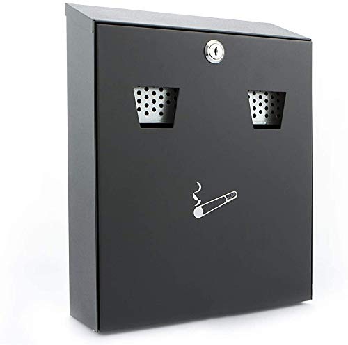 Homespired® Wall Mounted Ash Bin Outdoor Garden Office Heavy Duty Solid Steel Ash tray Cigarette Bin - Scratch Resistant, Powder Coated, Cylinder lock with keys (25.7 x 9.5 x 30 cm)