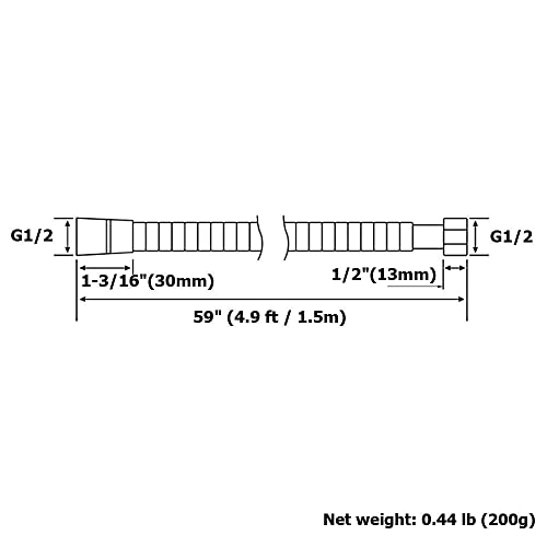 Angle Simple Hand Shower Hose 59", Flexible Stainless Steel Shower Head