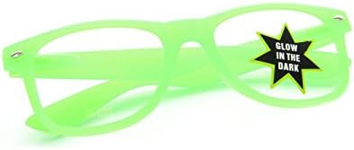 MJ Eyewear Glow In The Dark Retro Glasses Clear Lens (Green, Clear)