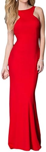 MissDressy Chic Long Mermaid Jewel Neck Open Back Cacading Ruffles Evening Dress-14-Red