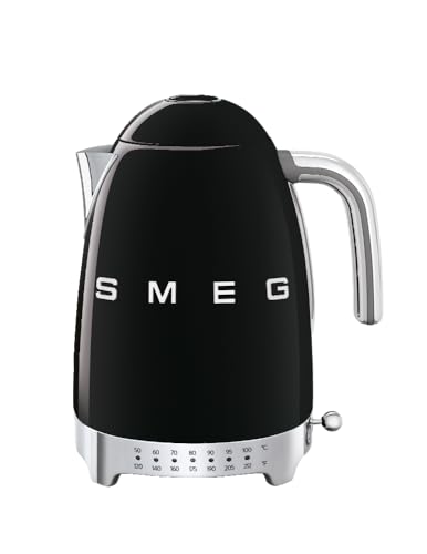 SMEG Hervidor eléctrico de temperatura variable de 7 tazas - Estilo retro estético con tecnología avanzada - Acero inoxidable, 1400W, 120V, base giratoria de 360°, función mantener caliente (negro)