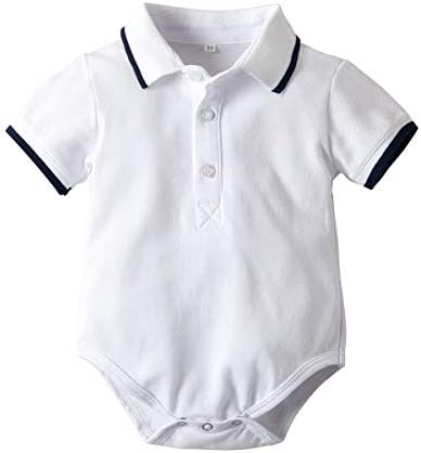 LiLiMeng Infant Baby Boys Gentleman Solid Polo Collar Button Short Sleeve Letter Printed Bodysuit Romper Clothes White