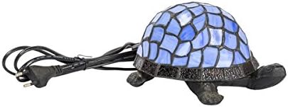 Brass Table lamp with Tiffany Glass Turtle Abat-Jour Blue