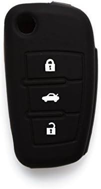 Silipac Black Protective Silicone Car Key Cover Keyless Entry Remote Holder Rubber Case Skin Fob Protector Shell 3 Smartkey Buttons for Audi A3 A4 A6 A8 TT Q7 R8