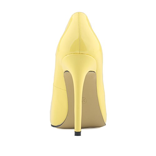 Loslandifen Womens Shoes Closed Toe High Heels Women's Pointed Slender Leather Pumps (38 M EU/7.5 B(M)US, yellow)
