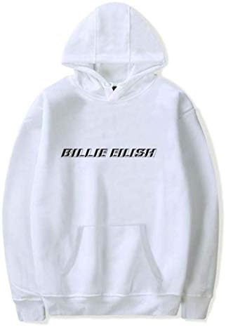 Pluseat Mens Hoodie Billie Eilish Classic Printied with Logo Spring Sweatshirt White