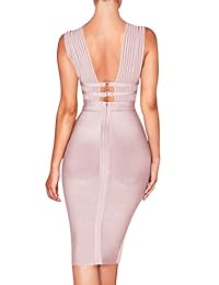 UONBOX vestido de fiesta con faja, sin mangas, escote en V, con tiras en la cintura, para mujer