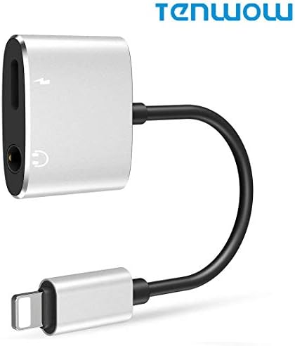 Tenwow Compatible 2 in 1 Headphone Adapter to 3.5mm Jack AUX Earphone Connector Listen to Music while Charging and control Replacement for Phone 7/7P/8/8P/X support ios 11 or later (Silver)
