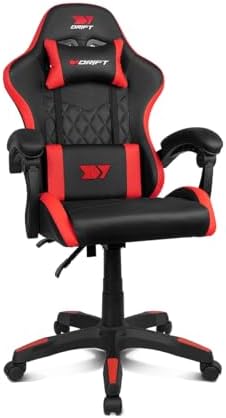 DR35 - Silla Profesional, Polipiel, Reposabrazos Acolchados, Pistón Clase 3, Base Nylon Reforzada, Asiento basculante, Altura Regulable, Cojín Lumbar/Cervical, Negra/Roja