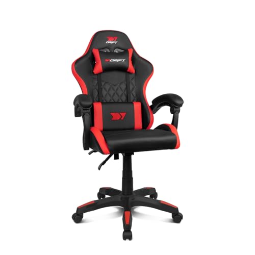 DR35 - Silla Profesional, Polipiel, Reposabrazos Acolchados, Pistón Clase 3, Base Nylon Reforzada, Asiento basculante, Altura Regulable, Cojín Lumbar/Cervical, Negra/Roja