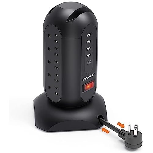 SAFEMORE Power Strip Tower with 3 USB A & 1 USB C PD20W Ports, Surge