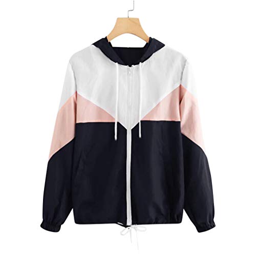 Women's Long Sleeve Hooded Zipper Pockets Sport Coat Patchwork Raglan Windproof Windbreaker Baseball Jacket Sweatshirt(Pink, XL)